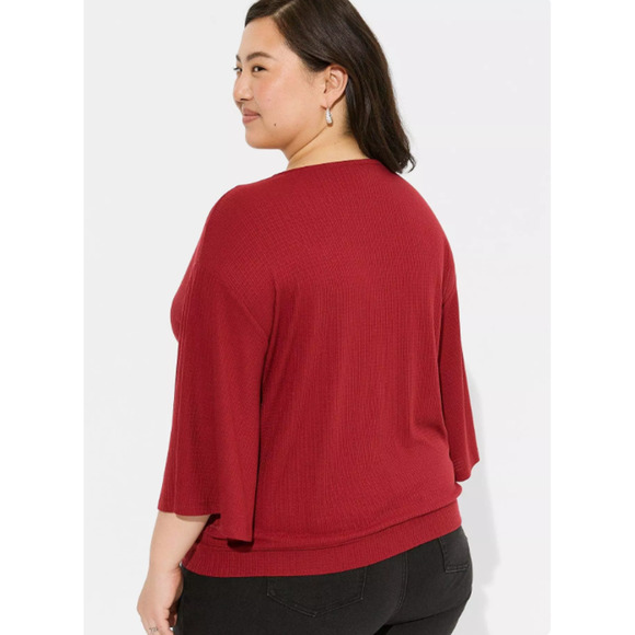 Torrid Textured Jersey V-Neck Button Down Dolman Sleeve Top 3X Dark Red V Neck - Picture 2 of 15